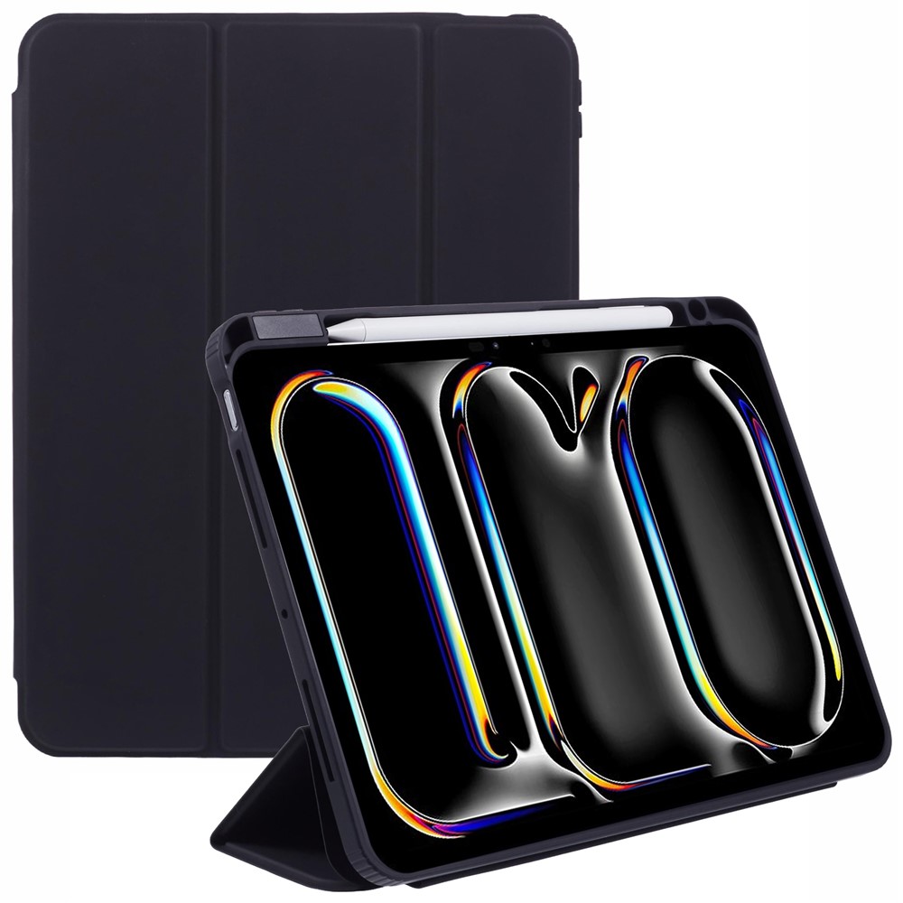 MUTURAL For iPad Pro 11 (2025) / 11 (2024) Case Tri-fold Stand Transparent Back Leather Cover with Pen Slot - Black