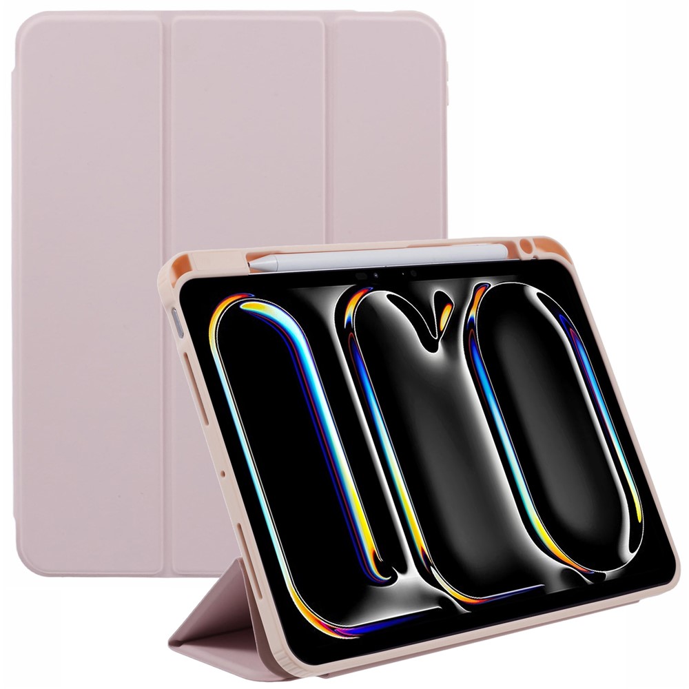 MUTURAL For iPad Pro 11 (2025) / 11 (2024) Case Tri-fold Stand Transparent Back Leather Cover with Pen Slot - Pink