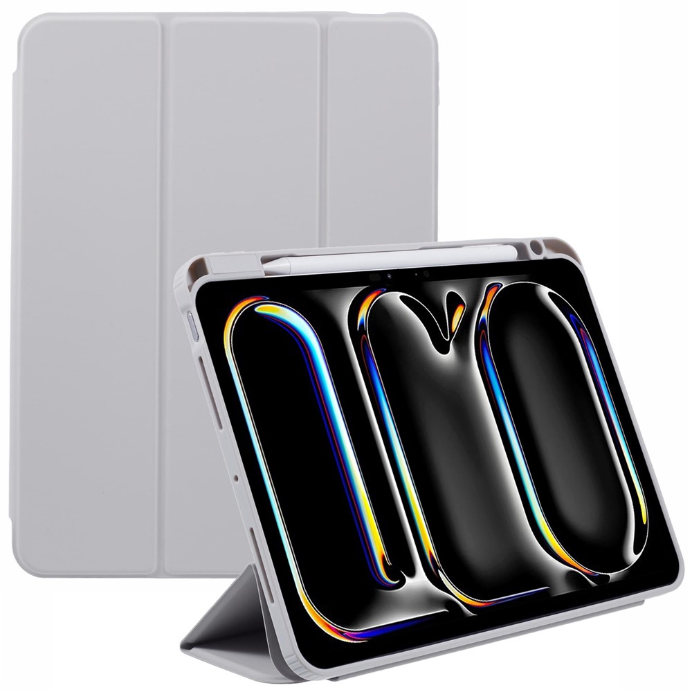 MUTURAL For iPad Pro 11 (2025) / 11 (2024) Case Tri-fold Stand Transparent Back Leather Cover with Pen Slot - Grey
