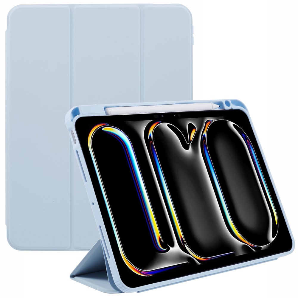 MUTURAL For iPad Pro 11 (2025) / 11 (2024) Case Tri-fold Stand Transparent Back Leather Cover with Pen Slot - Sky Blue