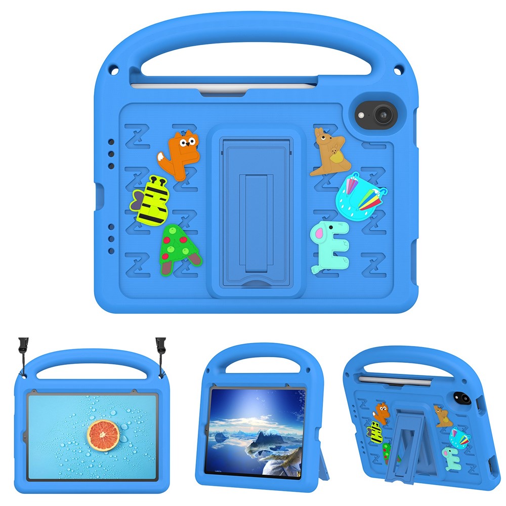For iPad mini (2024) / mini (2021) Case Cartoon Design Shockproof EVA+PC Tablet Cover with Kickstand, Strap - Blue