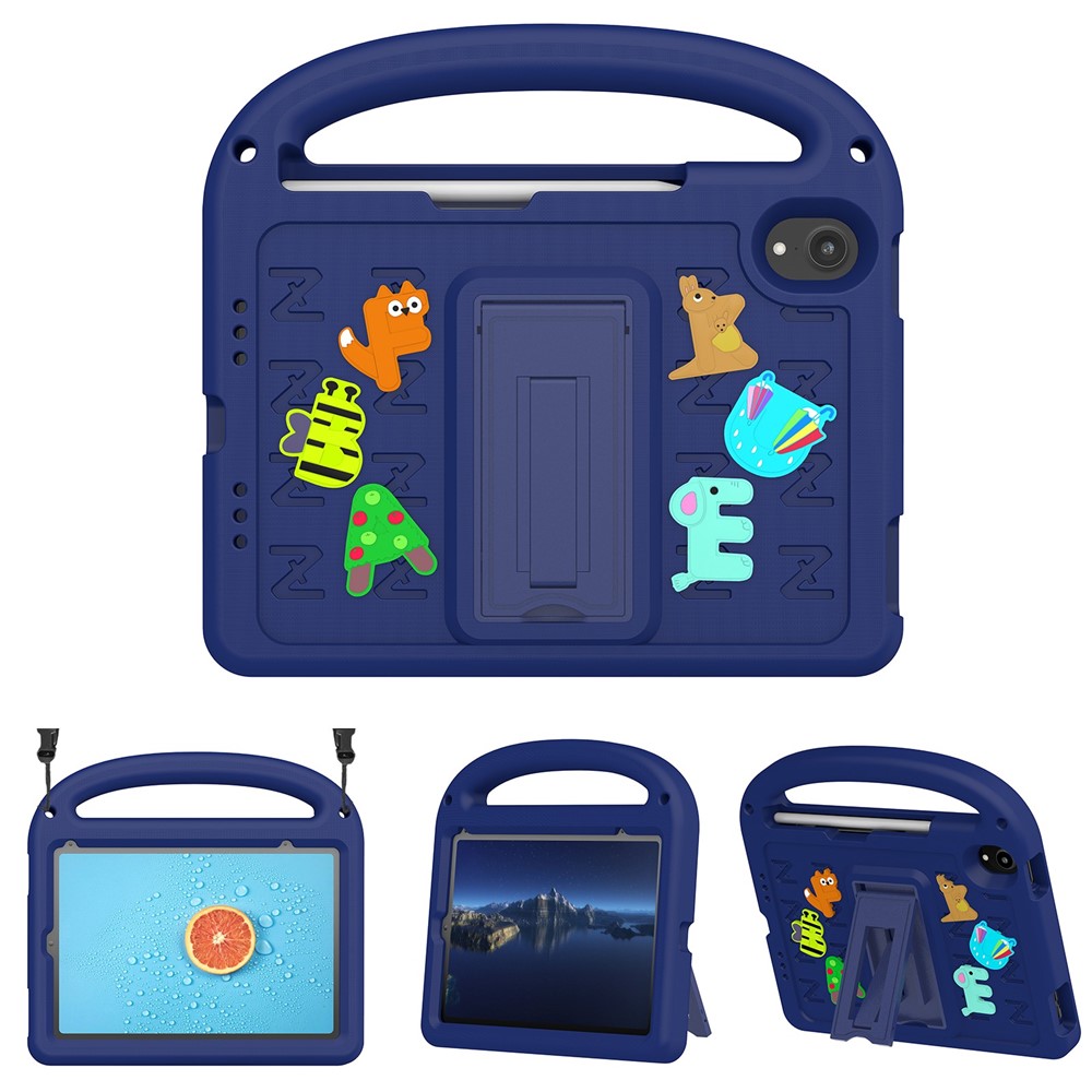 For iPad mini (2024) / mini (2021) Case Cartoon Design Shockproof EVA+PC Tablet Cover with Kickstand, Strap - Navy Blue