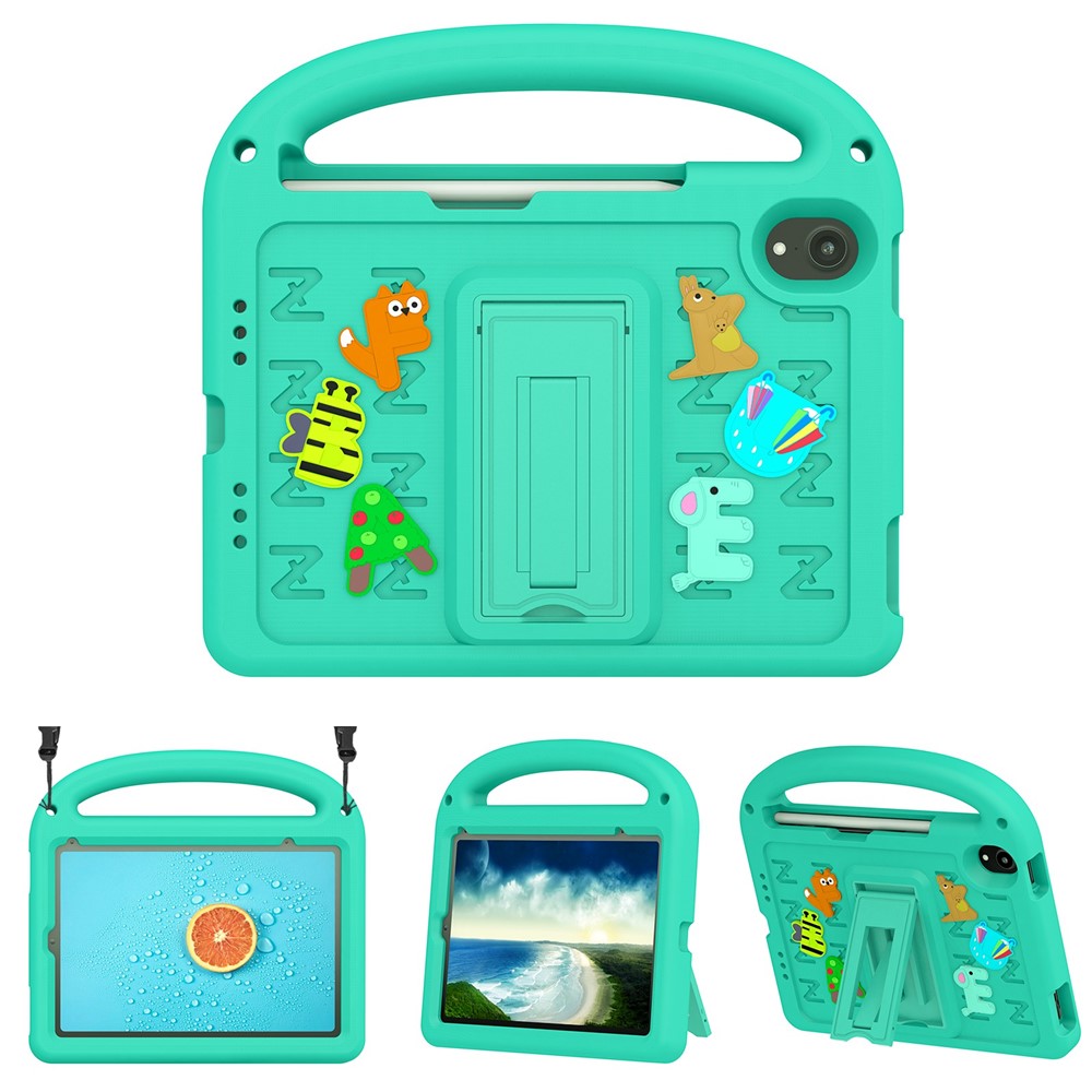 For iPad mini (2024) / mini (2021) Case Cartoon Design Shockproof EVA+PC Tablet Cover with Kickstand, Strap - Green