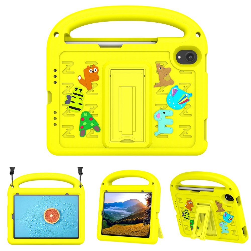 For iPad mini (2024) / mini (2021) Case Cartoon Design Shockproof EVA+PC Tablet Cover with Kickstand, Strap - Yellow