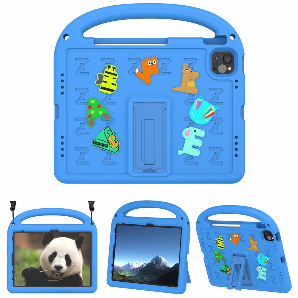 For iPad Pro 11 (2022) / (2021) / (2020) / (2018) / Air (2022) / (2020) Case Cartoon Design EVA+PC Tablet Cover - Blue