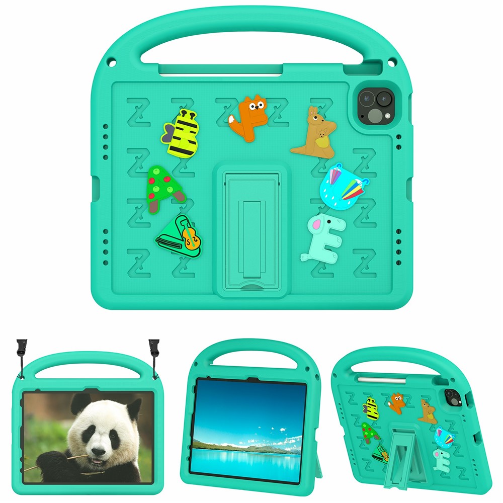 For iPad Pro 11 (2022) / (2021) / (2020) / (2018) / Air (2022) / (2020) Case Cartoon Design EVA+PC Tablet Cover - Green
