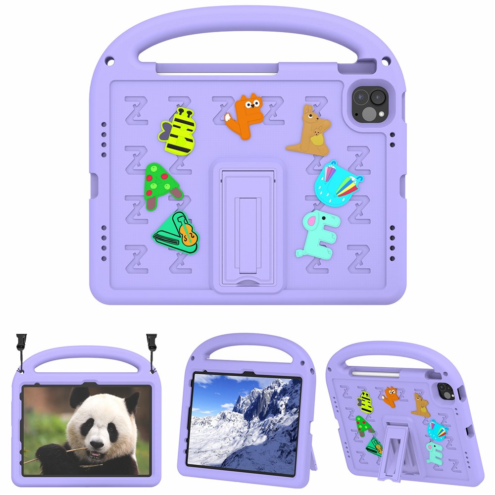 For iPad Pro 11 (2022) / (2021) / (2020) / (2018) / Air (2022) / (2020) Case Cartoon Design EVA+PC Tablet Cover - Purple