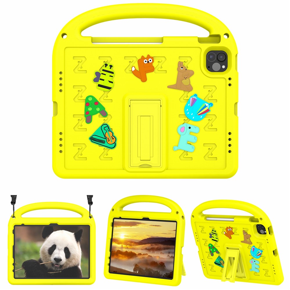 For iPad Pro 11 (2022) / (2021) / (2020) / (2018) / Air (2022) / (2020) Case Cartoon Design EVA+PC Tablet Cover - Yellow