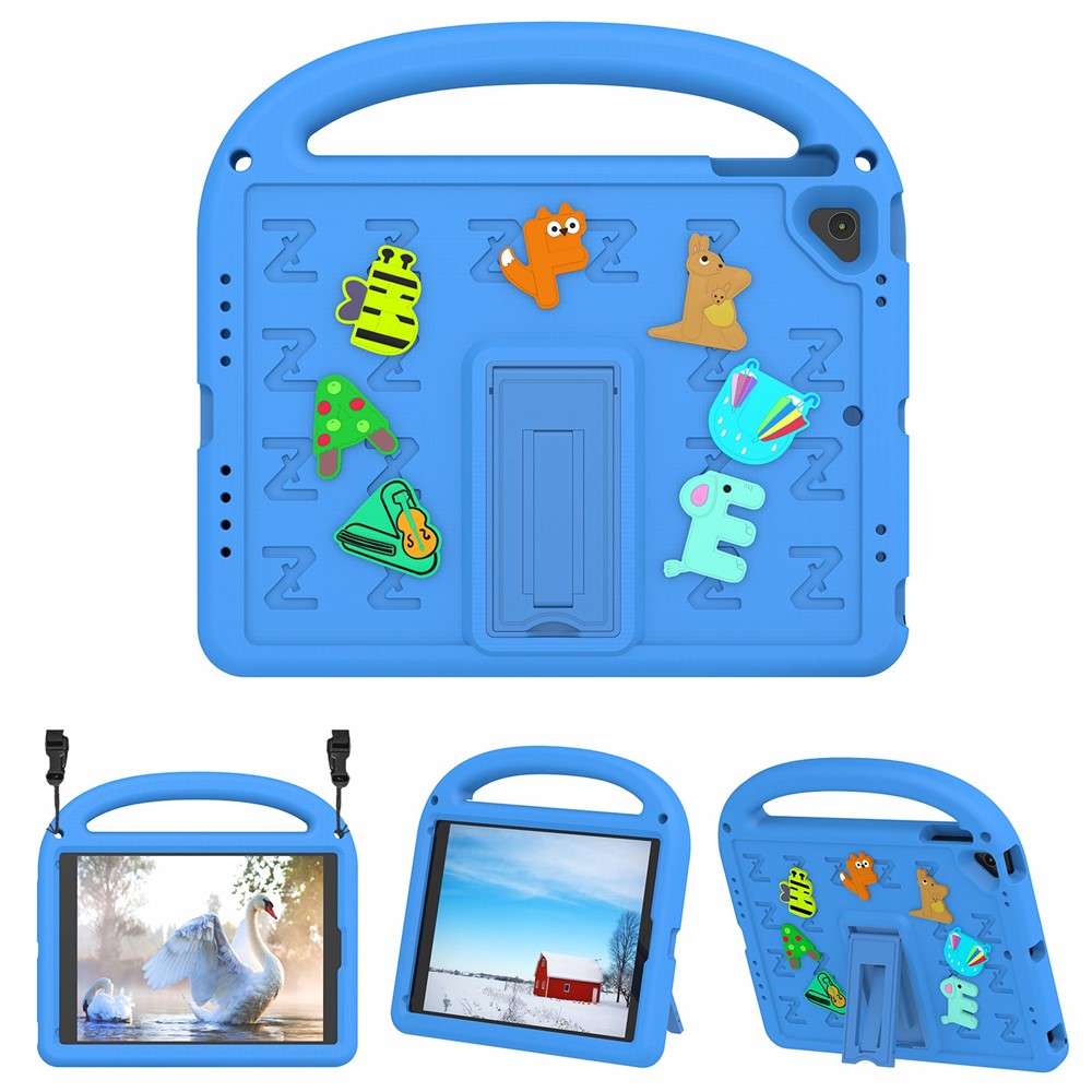 For iPad 9.7-inch (2018) / (2017) / Air (2013) / Air 2 Tablet Case EVA+PC Kickstand Cover Cartoon Design - Blue