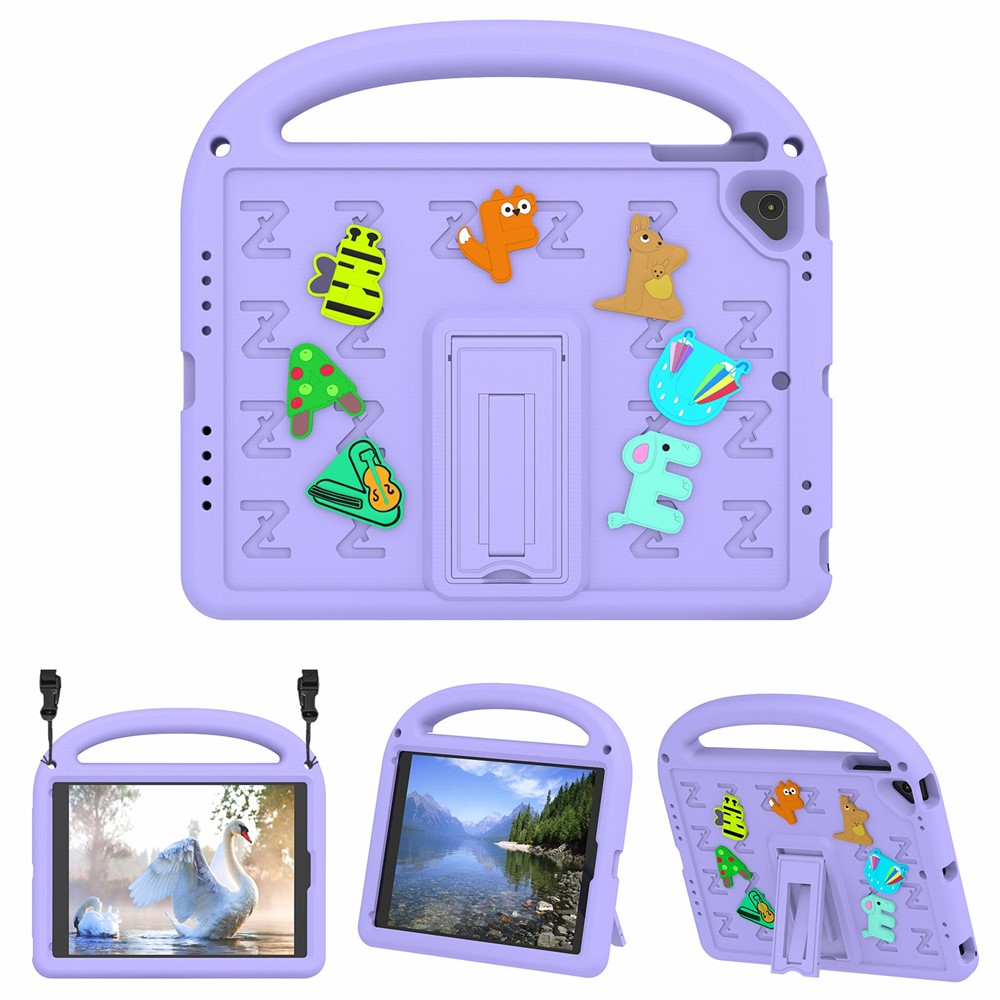 For iPad 9.7-inch (2018) / (2017) / Air (2013) / Air 2 Tablet Case EVA+PC Kickstand Cover Cartoon Design - Purple