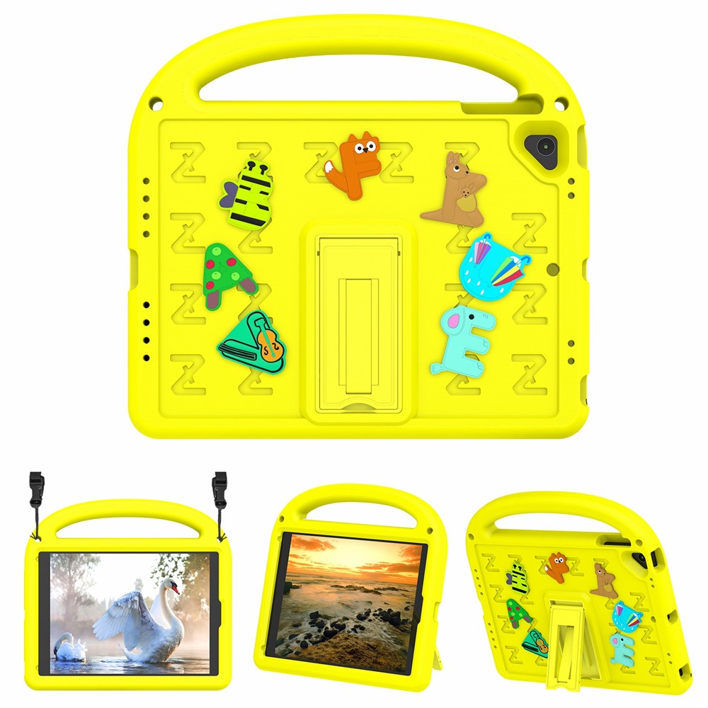 For iPad 9.7-inch (2018) / (2017) / Air (2013) / Air 2 Tablet Case EVA+PC Kickstand Cover Cartoon Design - Yellow
