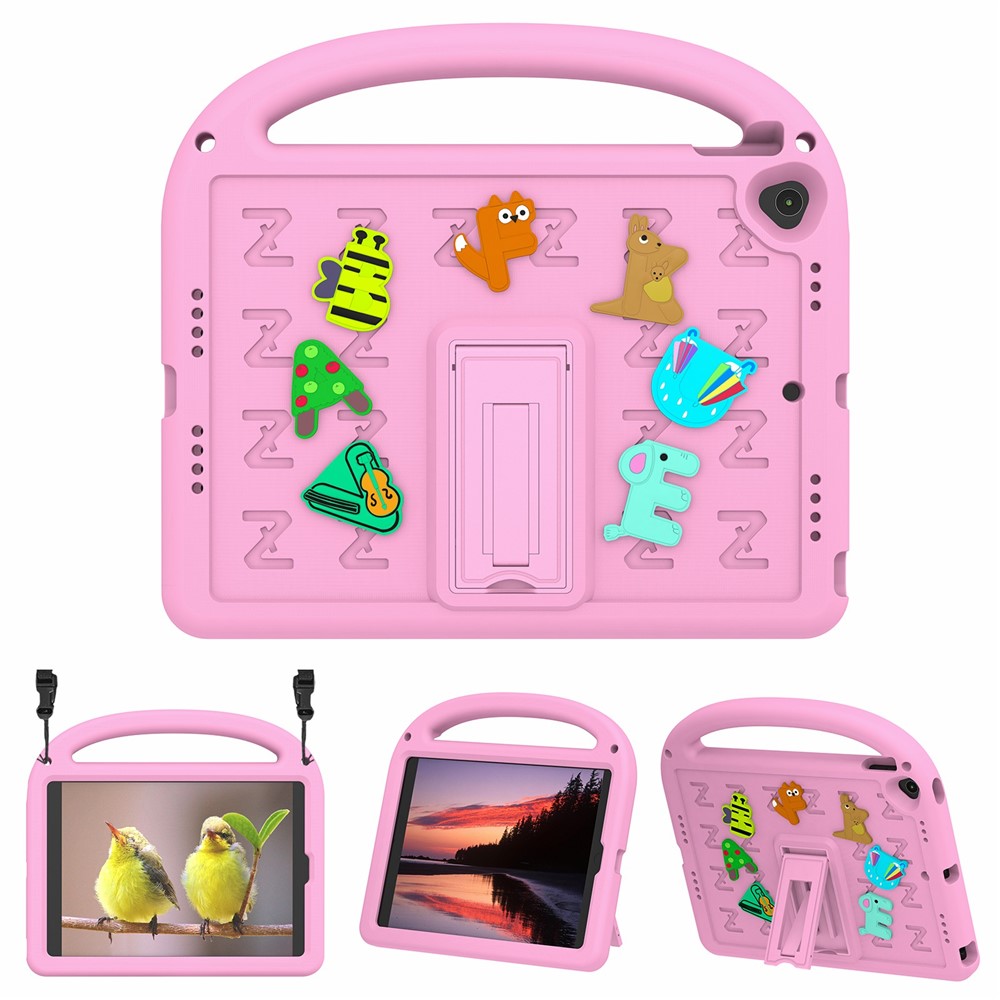 For iPad 10.2 (2021) / (2020) / (2019) Kickstand Case EVA+PC Tablet Cover Cartoon Design - Pink