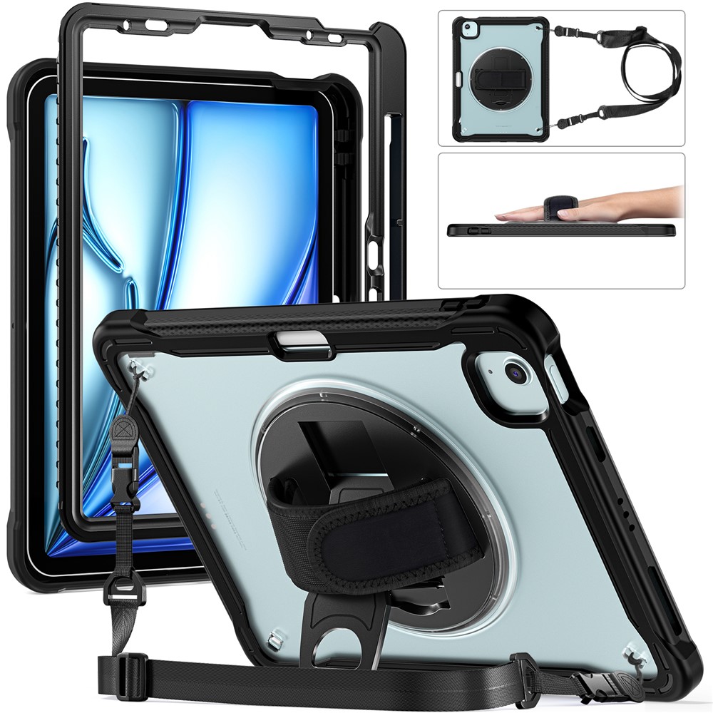 For iPad Air 11 (2025) / (2024) / Air (2022) / (2020) / Pro 11 (2022) / (2021) / (2020) / (2018) Case Kickstand Cover with  Strap - Transparent