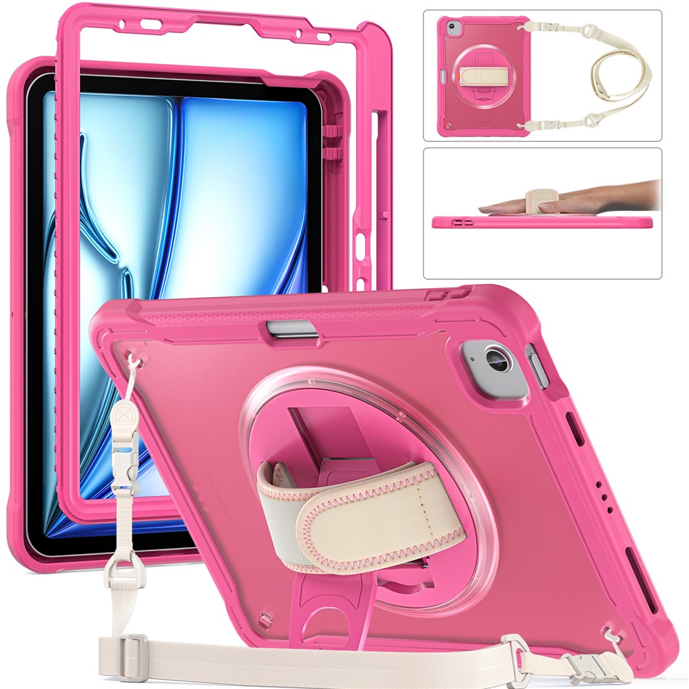 For iPad Air 11 (2025) / (2024) / Air (2022) / (2020) / Pro 11 (2022) / (2021) / (2020) / (2018) Case Kickstand Cover with Strap - Rose