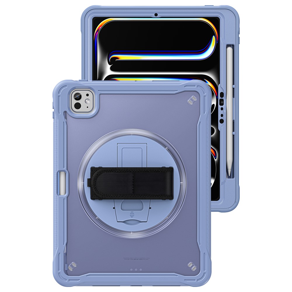 For iPad Pro 11 (2025) / 11 (2024) Case Kickstand PC+TPU+Silicone Tablet Cover with Rotary Hand Strap - Lavender Grey