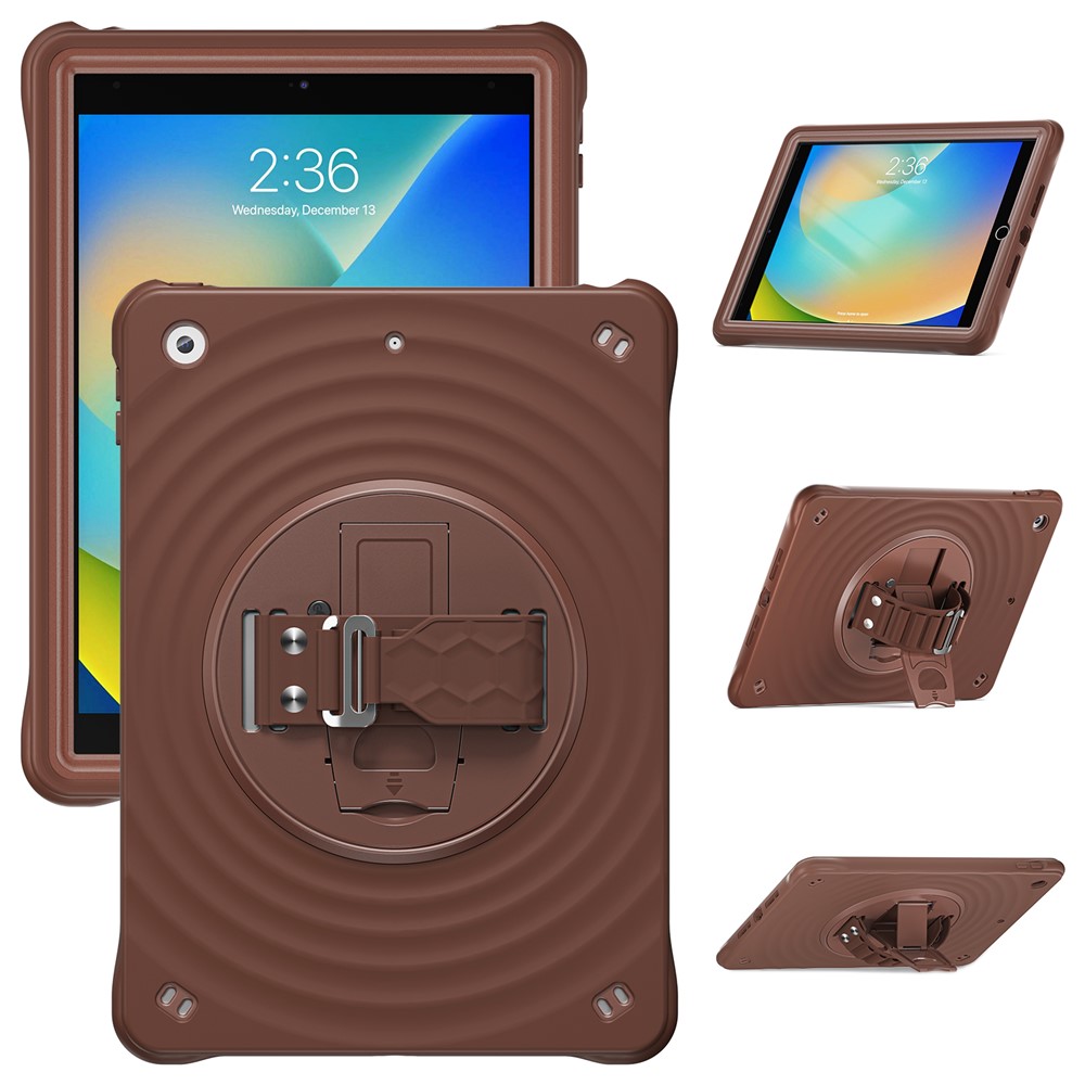 For iPad 10.2 (2021) / (2020) / (2019) Case Hand Strap Kickstand TPU+PC+Silicone Tablet Cover - Chocolate Color