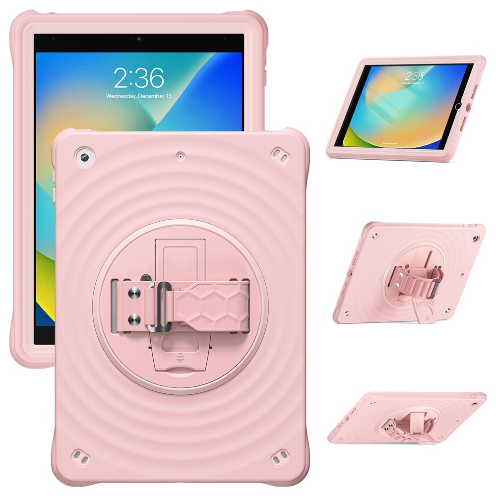 For iPad 10.2 (2021) / (2020) / (2019) Case Hand Strap Kickstand TPU+PC+Silicone Tablet Cover - Pink