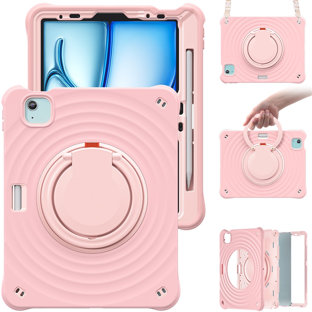 For iPad Air 11 (2025) / (2024) / Air (2022) / (2020) / Pro 11 (2022) / (2021) / (2020) / (2018) Kickstand Case with Shoulder Strap - Pink
