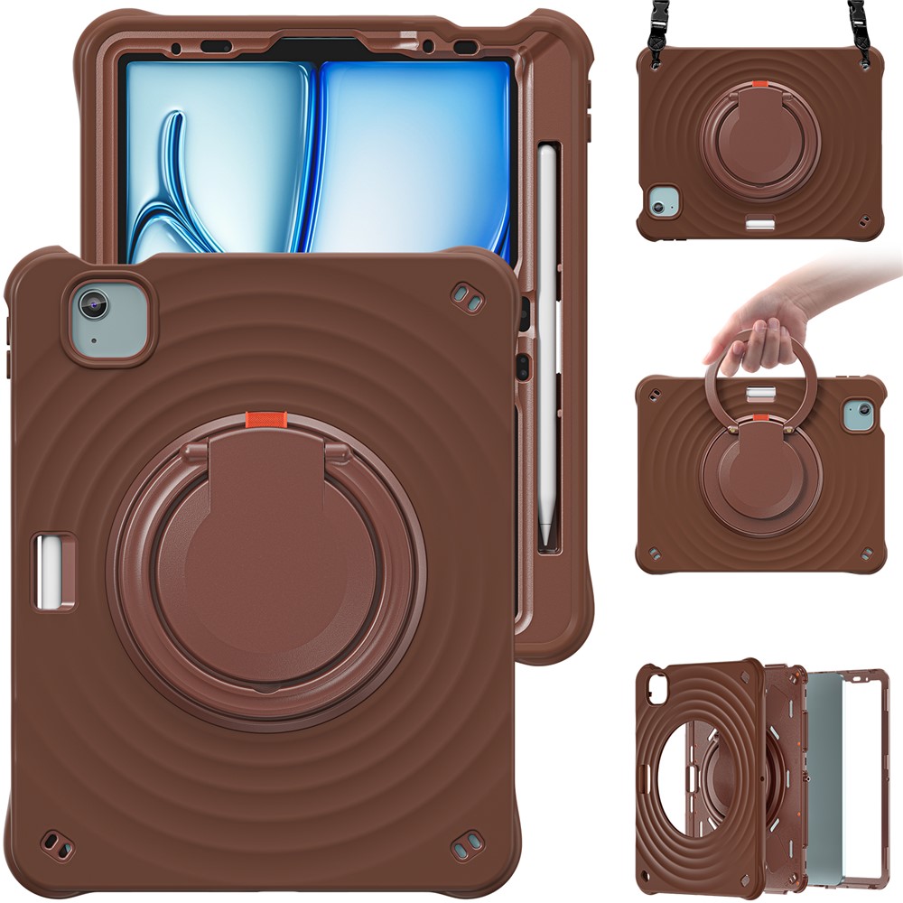 For iPad Air 11 (2025) / (2024) / Air (2022) / (2020) / Pro 11 (2022) / (2021) / (2020) / (2018) Kickstand Case with Shoulder Strap - Chocolate Color