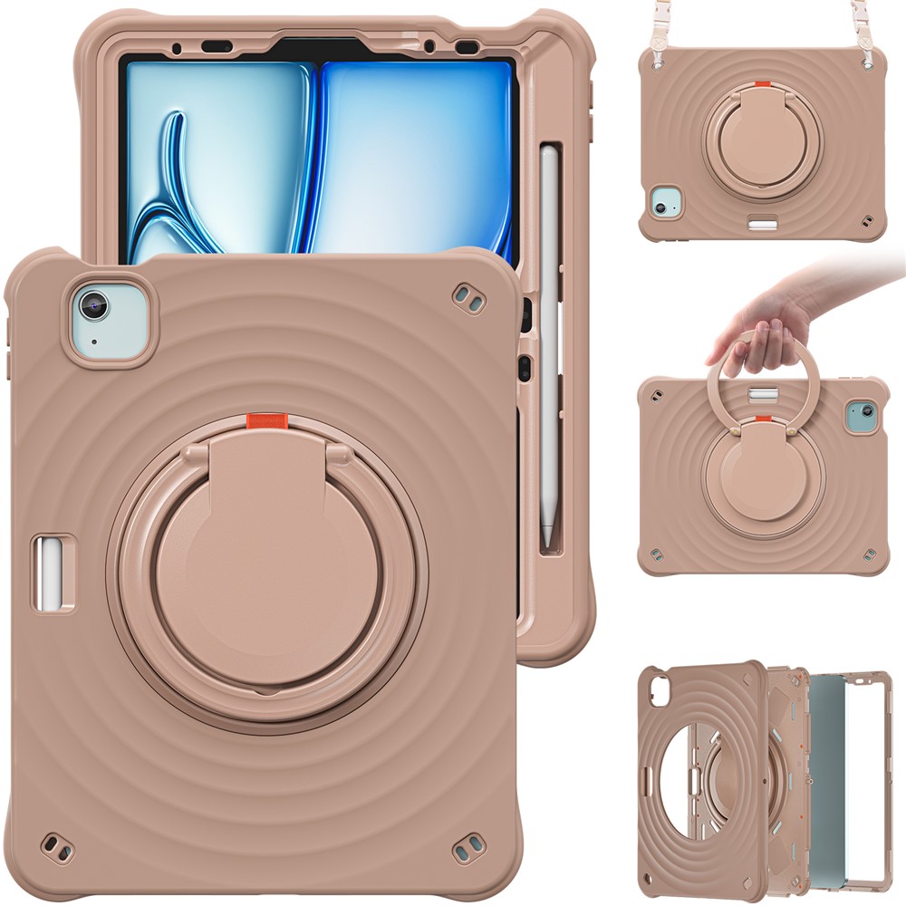 For iPad Air 11 (2025) / (2024) / Air (2022) / (2020) / Pro 11 (2022) / (2021) / (2020) / (2018) Kickstand Case with Shoulder Strap - Latte Color