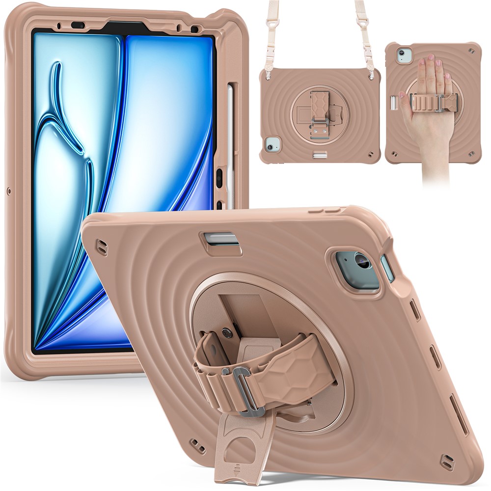 For iPad Air 11 (2025) / (2024) / Air (2022) / (2020) / Pro 11 (2022) / (2021) / (2020) / (2018) Case Kickstand with Shoulder Strap - Latte Color