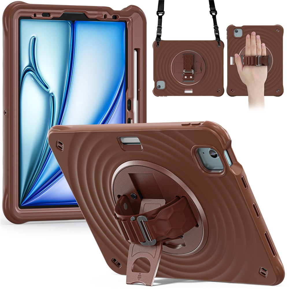 For iPad Air 11 (2025) / (2024) / Air (2022) / (2020) / Pro 11 (2022) / (2021) / (2020) / (2018) Case Kickstand with Shoulder Strap - Chocolate Color