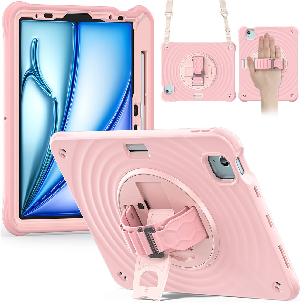 For iPad Air 11 (2025) / (2024) / Air (2022) / (2020) / Pro 11 (2022) / (2021) / (2020) / (2018) Case Kickstand with Shoulder Strap - Pink