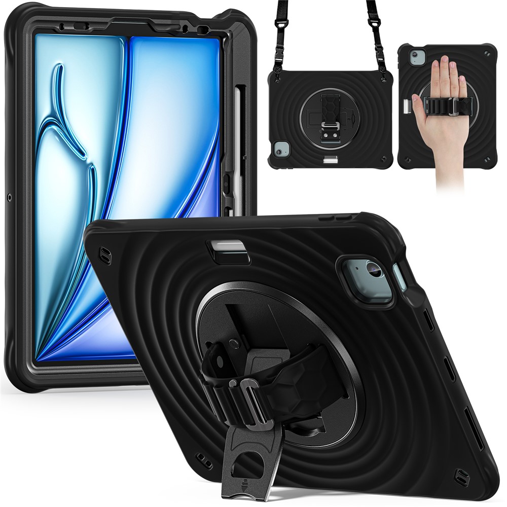 For iPad Air 11 (2025) / (2024) / Air (2022) / (2020) / Pro 11 (2022) / (2021) / (2020) / (2018) Case Kickstand with Shoulder Strap - Black