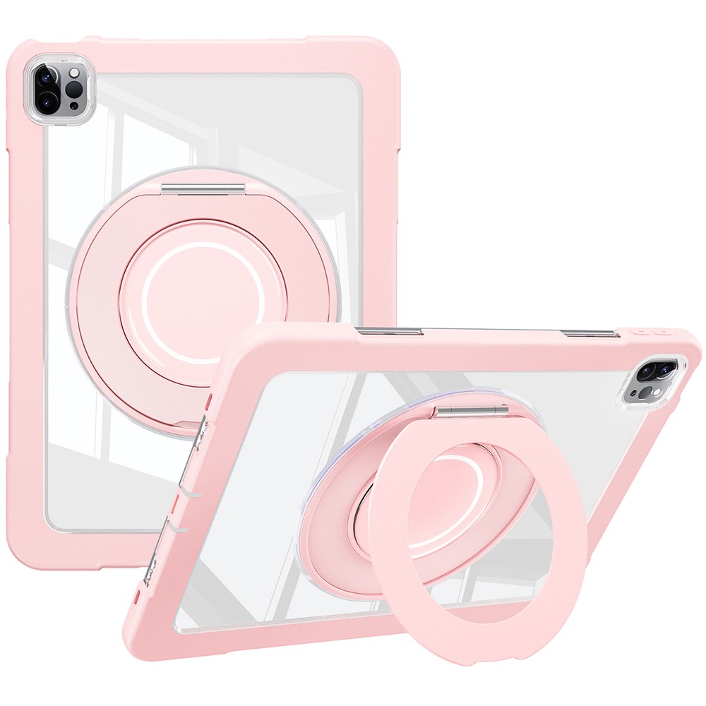 For iPad Pro 11 (2022) / (2021) / (2020) / Air (2022) / (2020) Case Swivel Kickstand PC+Silicone Anti-Drop Tablet Cover - Pink