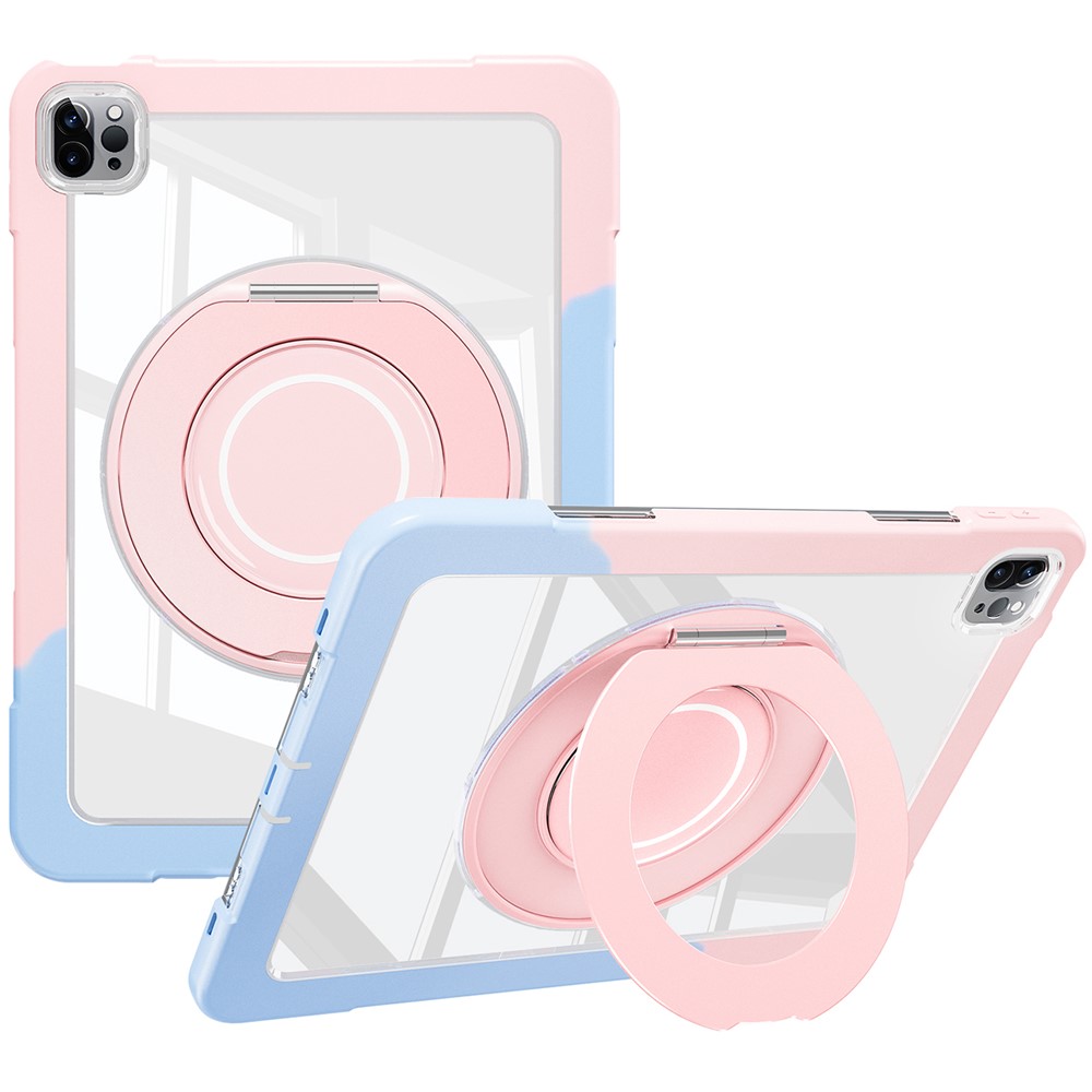 For iPad Pro 11 (2022) / (2021) / (2020) / Air (2022) / (2020) Case Swivel Kickstand PC+Silicone Anti-Drop Tablet Cover - Pink+Blue
