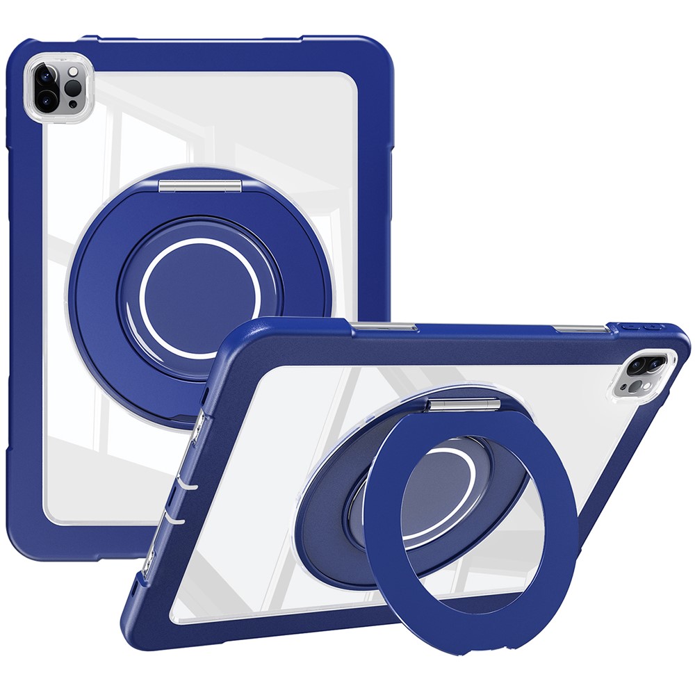 For iPad Pro 11 (2022) / (2021) / (2020) / Air (2022) / (2020) Case Swivel Kickstand PC+Silicone Anti-Drop Tablet Cover - Navy Blue