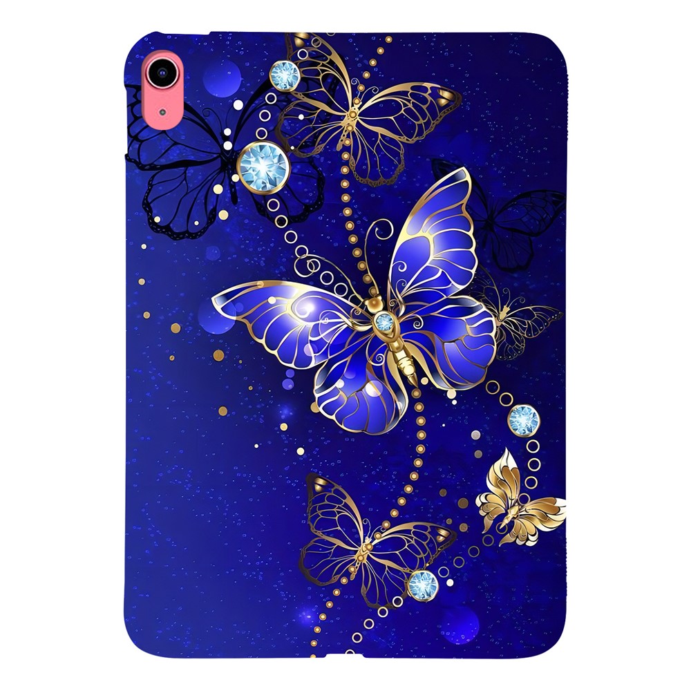 For iPad (2025) / 10.9 (2022) TPU Case Pattern Printing Slim Tablet Protective Cover - Blue / Gold Butterfly