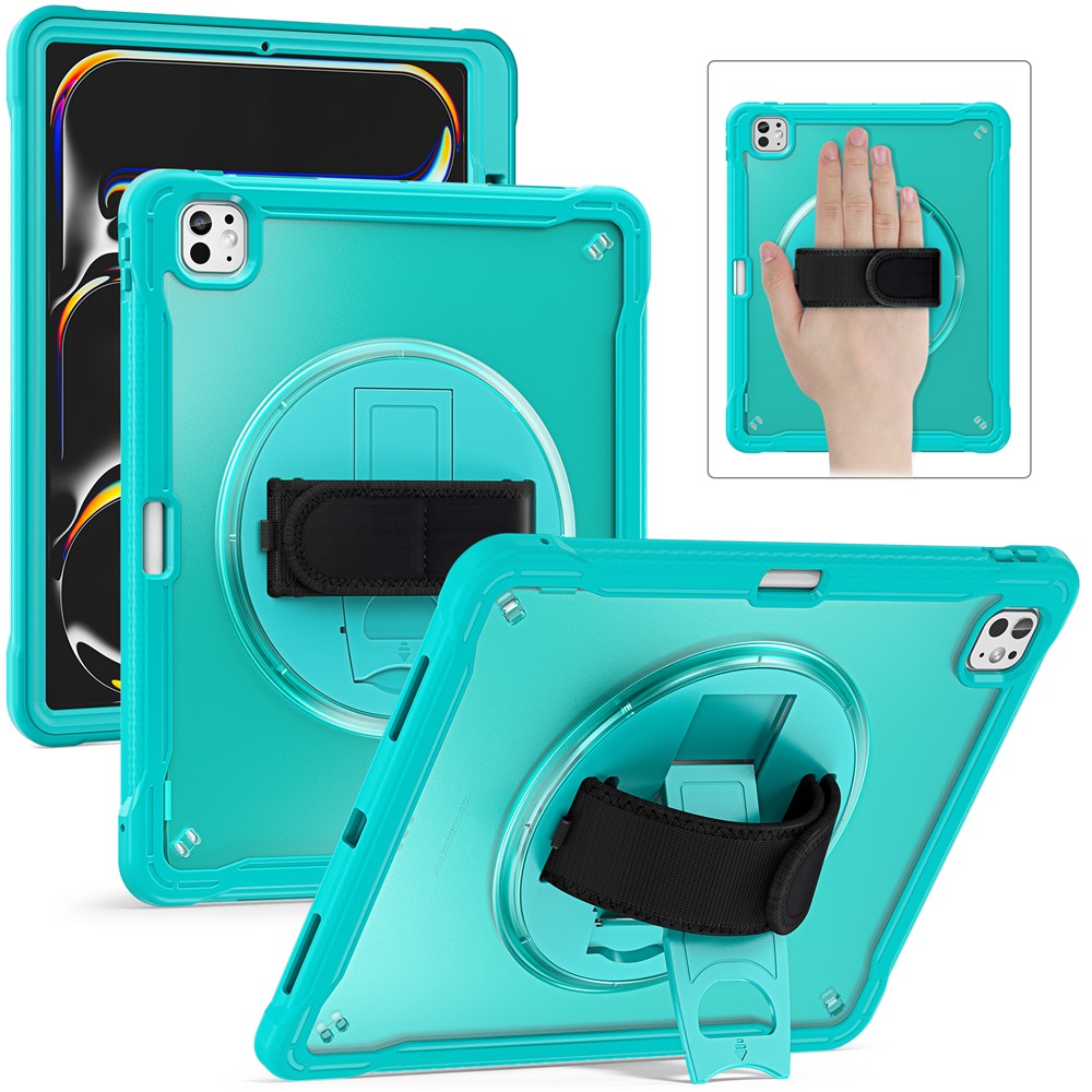 For iPad Pro 13 (2025) / (2024) Case Kickstand PC+TPU+Silicone Tablet Cover with Rotary Hand Strap - Baby Blue