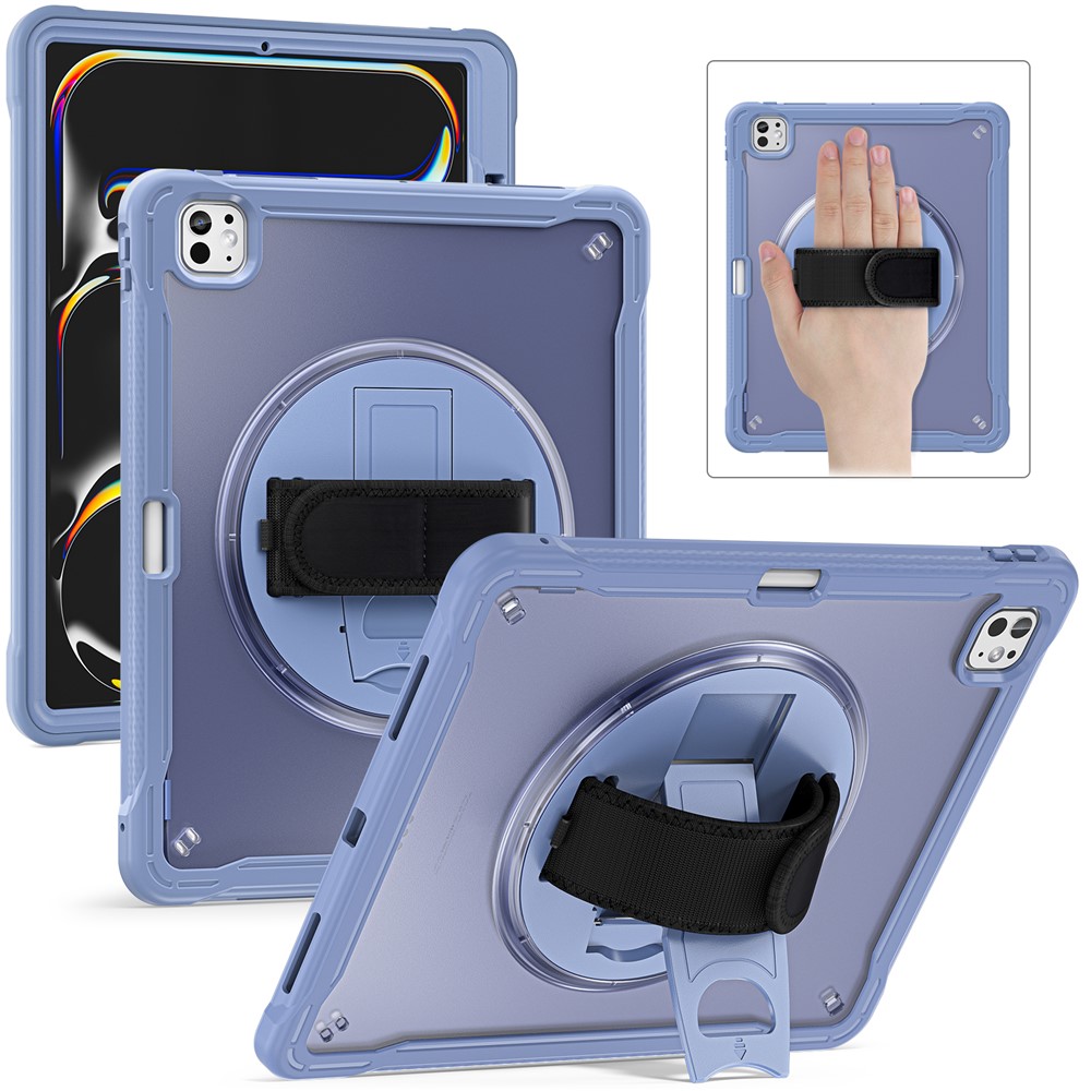 For iPad Pro 13 (2025) / (2024) Case Kickstand PC+TPU+Silicone Tablet Cover with Rotary Hand Strap - Lavender Purple