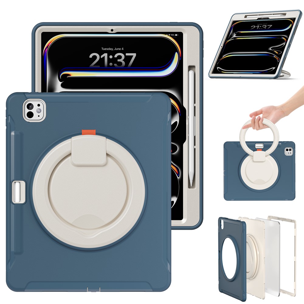 For iPad Pro 13 (2025) / (2024) Case Hand Grip Kickstand PC+TPU Cover with Pen Slot - Cornflower Blue