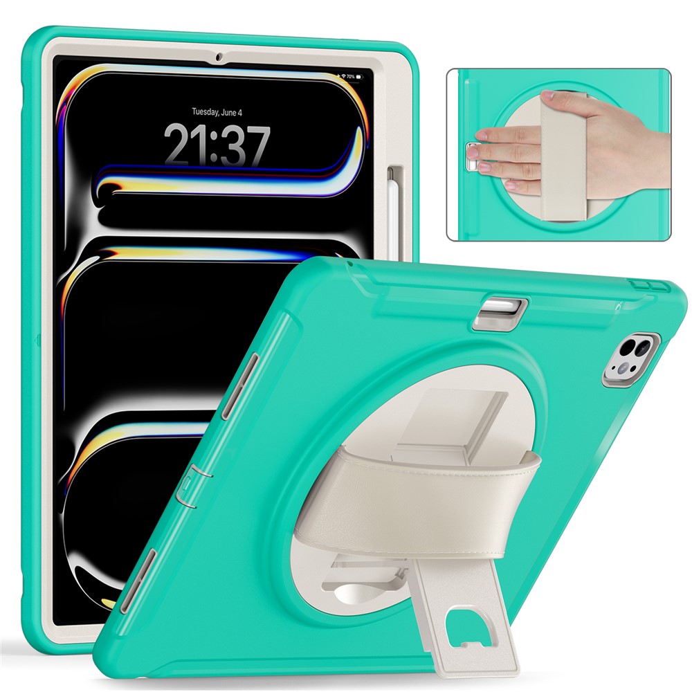 For iPad Pro 13 (2025) / (2024) Case Kickstand PC+TPU+Silicone Cover with Pen Slot - Mint Green