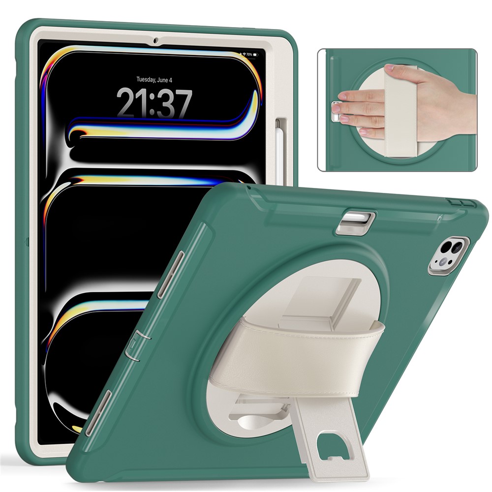 For iPad Pro 13 (2025) / (2024) Case Kickstand PC+TPU+Silicone Cover with Pen Slot - Emerald Green