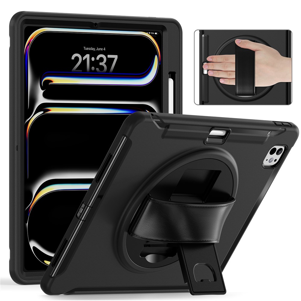 For iPad Pro 13 (2025) / (2024) Case Kickstand PC+TPU+Silicone Cover with Pen Slot - Black