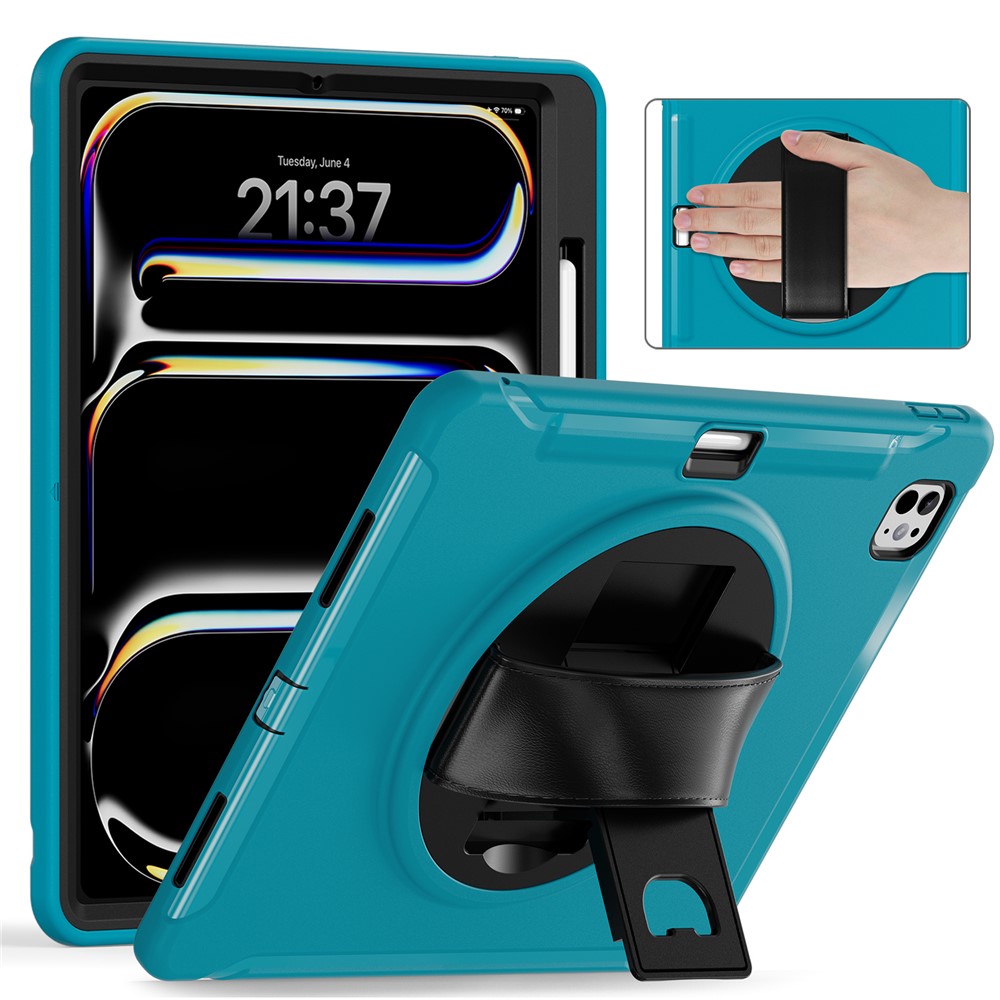 For iPad Pro 13 (2025) / (2024) Case Kickstand PC+TPU+Silicone Cover with Pen Slot - Blue