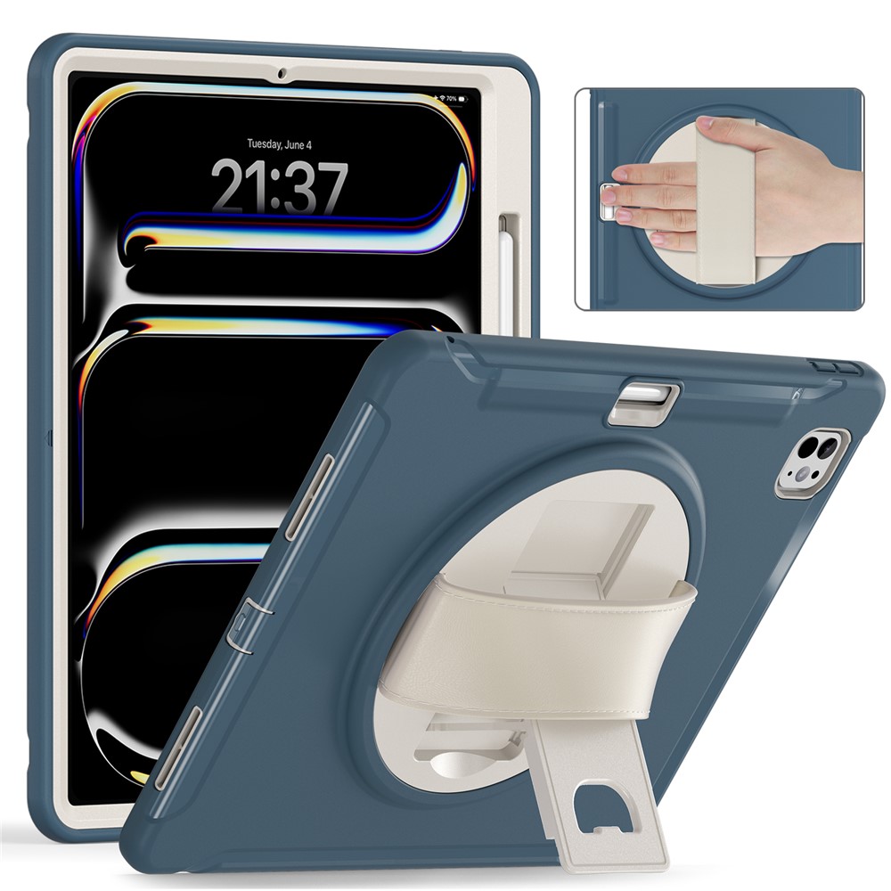 For iPad Pro 13 (2025) / (2024) Case Kickstand PC+TPU+Silicone Cover with Pen Slot - Cornflower Blue