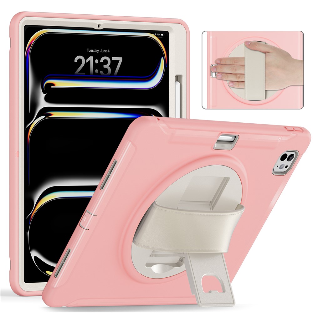 For iPad Pro 13 (2025) / (2024) Case Kickstand PC+TPU+Silicone Cover with Pen Slot - Cherry Blossoms Pink