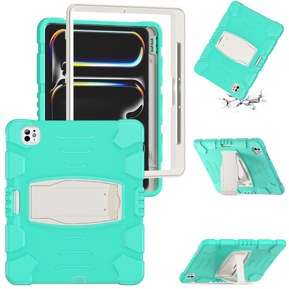 For iPad Pro 13 (2025) / (2024) Kickstand Case PC+Silicone Anti-Drop Tablet Cover - Mint Green