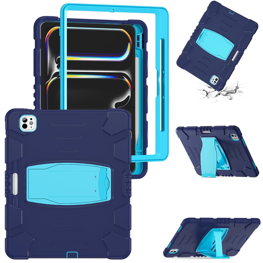 For iPad Pro 13 (2025) / (2024) Kickstand Case PC+Silicone Anti-drop Tablet Cover - Navy Blue+Blue