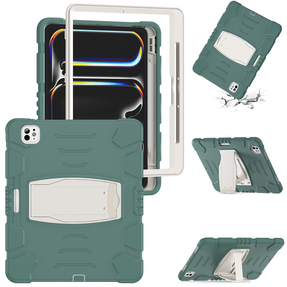 For iPad Pro 13 (2025) / (2024) Kickstand Case PC+Silicone Anti-drop Tablet Cover - Emerald Green