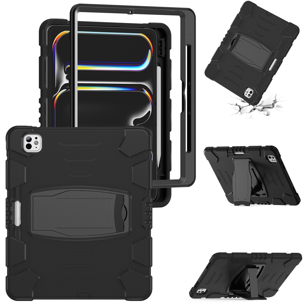 For iPad Pro 13 (2025) / (2024) Kickstand Case PC+Silicone Anti-drop Tablet Cover - Black+Black