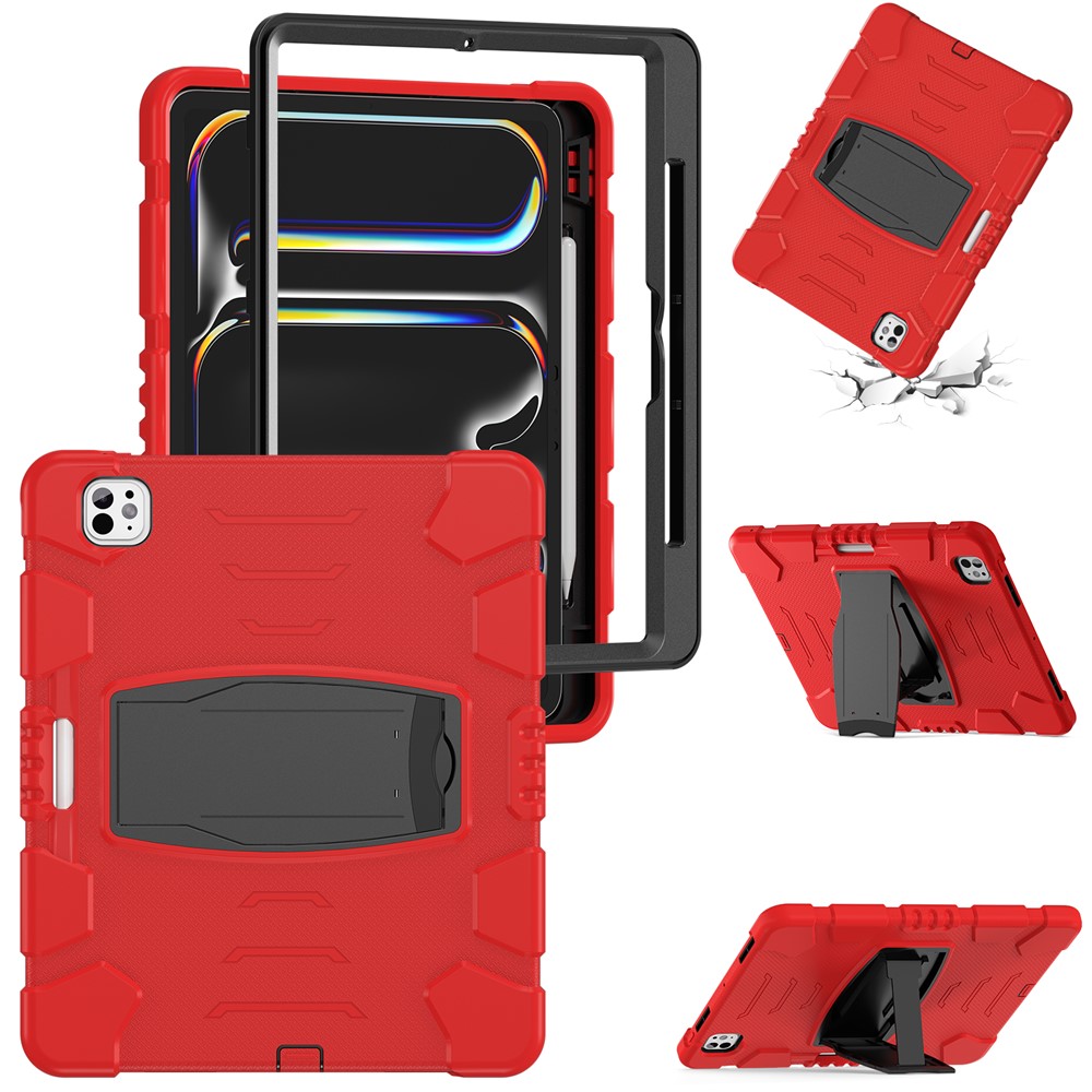 For iPad Pro 13 (2025) / (2024) Kickstand Case PC+Silicone Anti-drop Tablet Cover - Red+Black