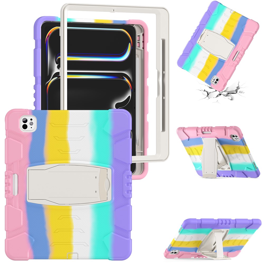 For iPad Pro 13 (2025) / (2024) Kickstand Case PC+Silicone Anti-drop Tablet Cover - Colorful Pink