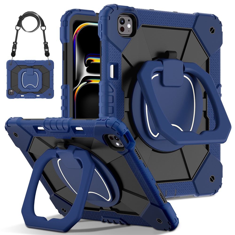 For iPad Pro 13 (2025) / 13 (2024) Kickstand Case Silicone+PC Tablet Cover - Navy Blue / Black