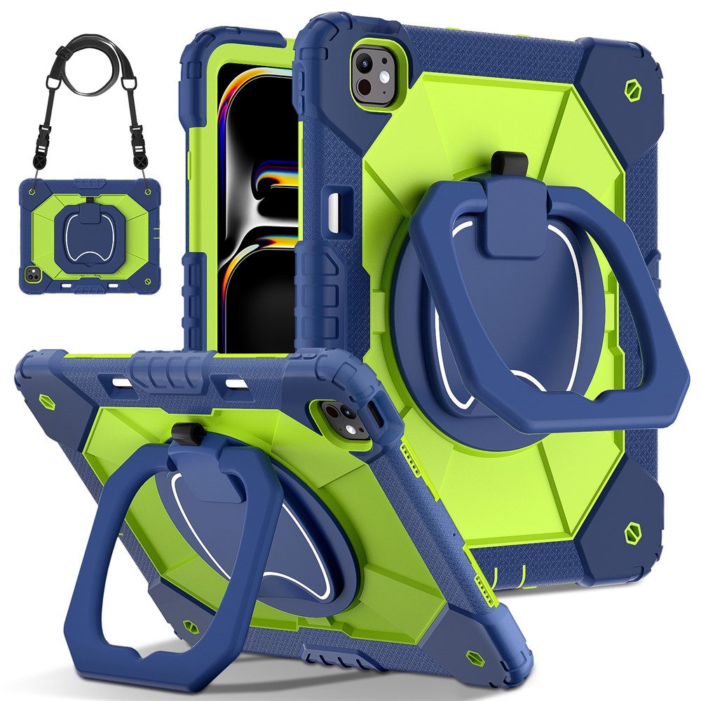 For iPad Pro 13 (2025) / 13 (2024) Kickstand Case Silicone+PC Tablet Cover - Navy Blue / Yellowgreen