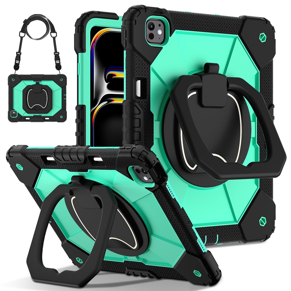 For iPad Pro 13 (2025) / 13 (2024) Kickstand Case Silicone+PC Tablet Cover - Black / Mint Green